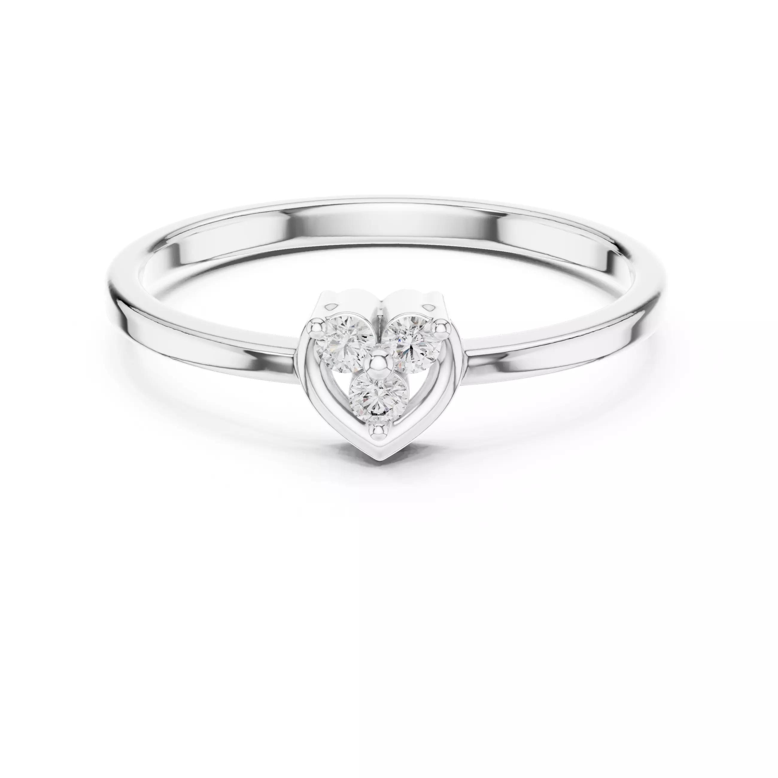Three Stone Round Cut Diamond Heart Shape Ring 3DM STL Video 3D print model_2