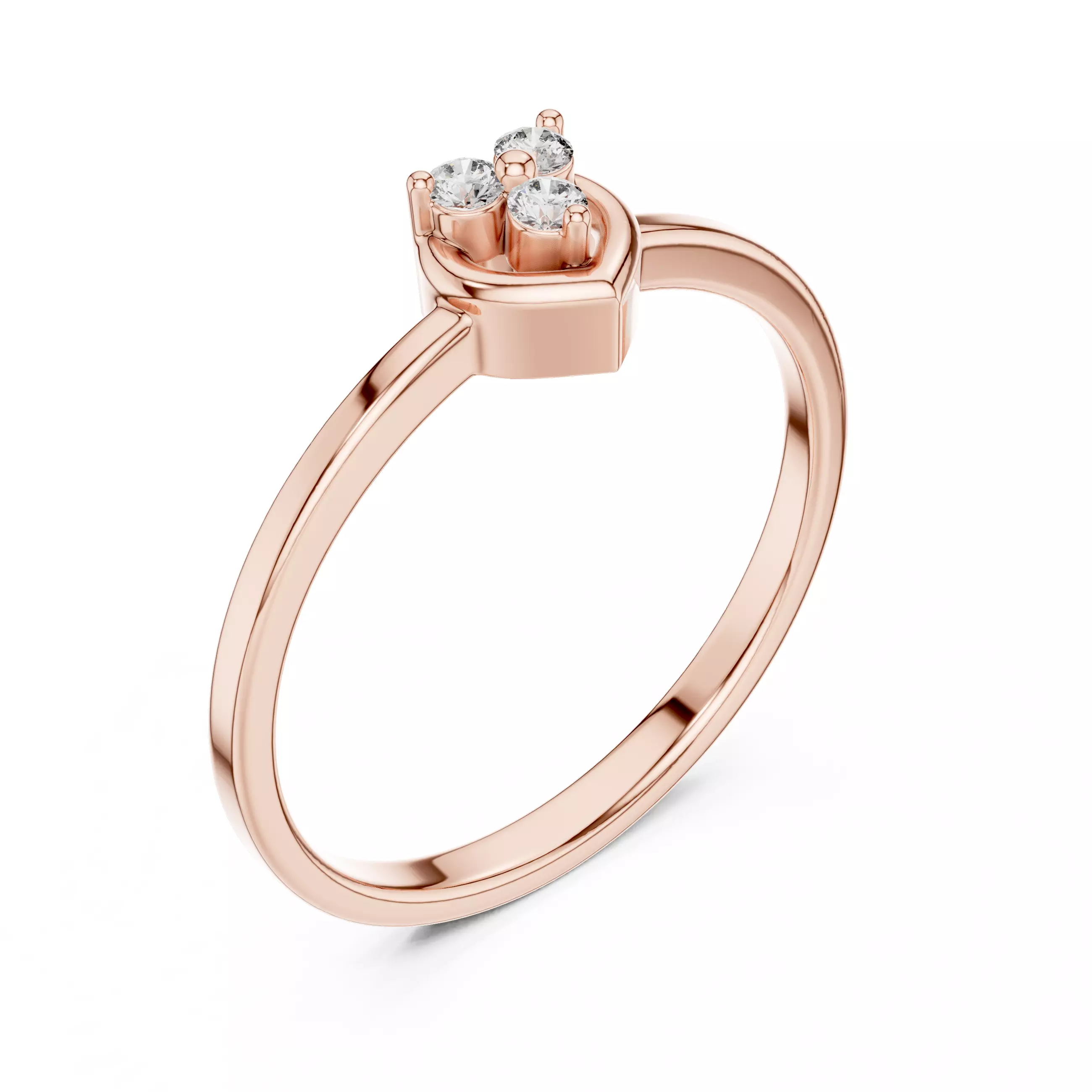 Three Stone Round Cut Diamond Heart Shape Ring 3DM STL Video 3D print model_4