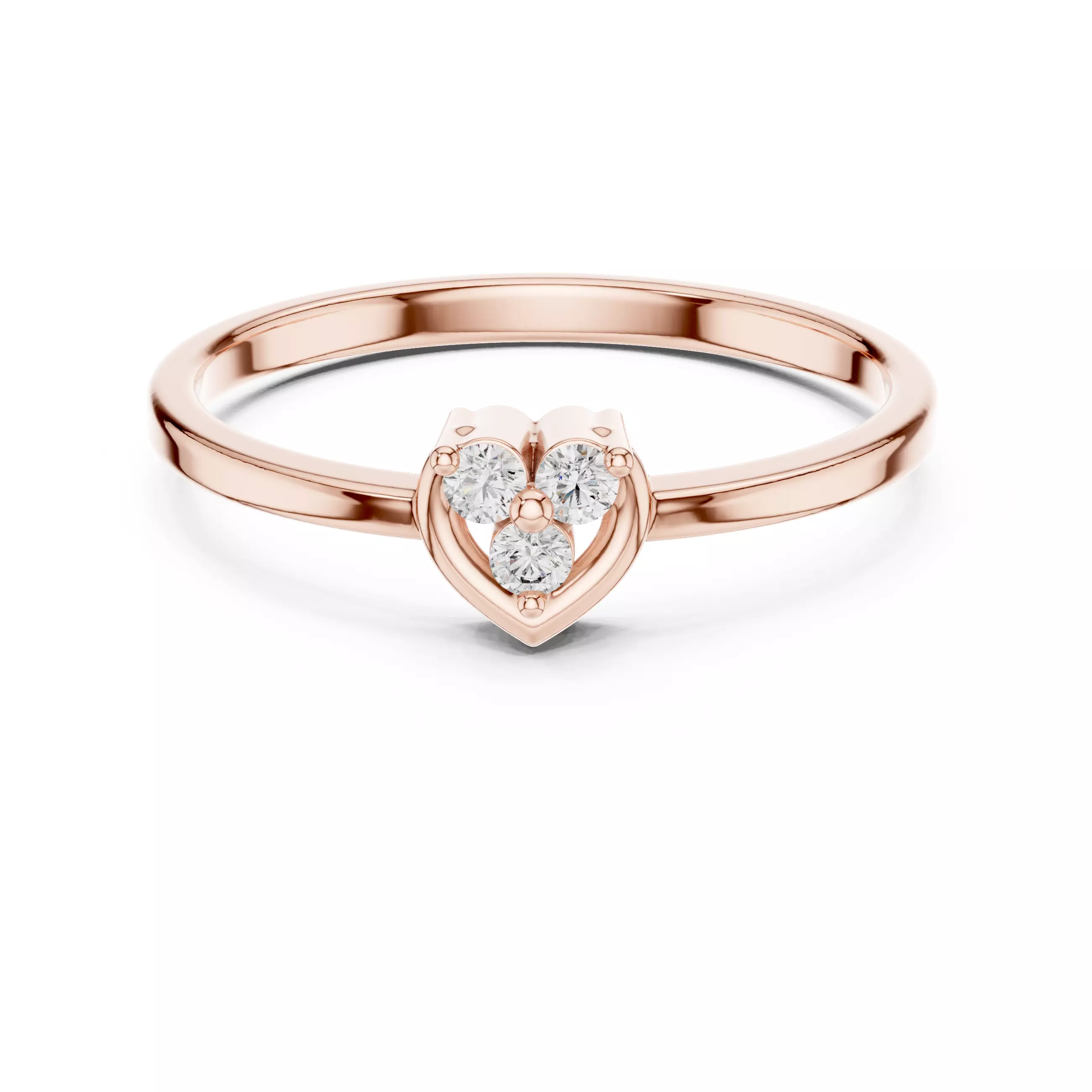 Three Stone Round Cut Diamond Heart Shape Ring 3DM STL Video 3D print model_0