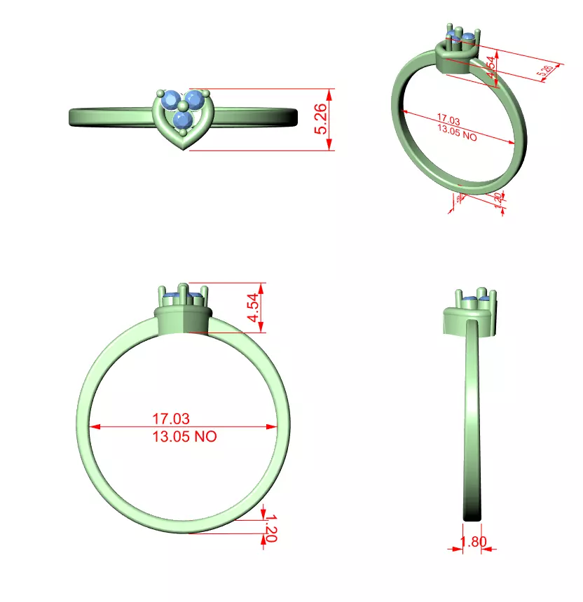 Three Stone Round Cut Diamond Heart Shape Ring 3DM STL Video 3D print model_12