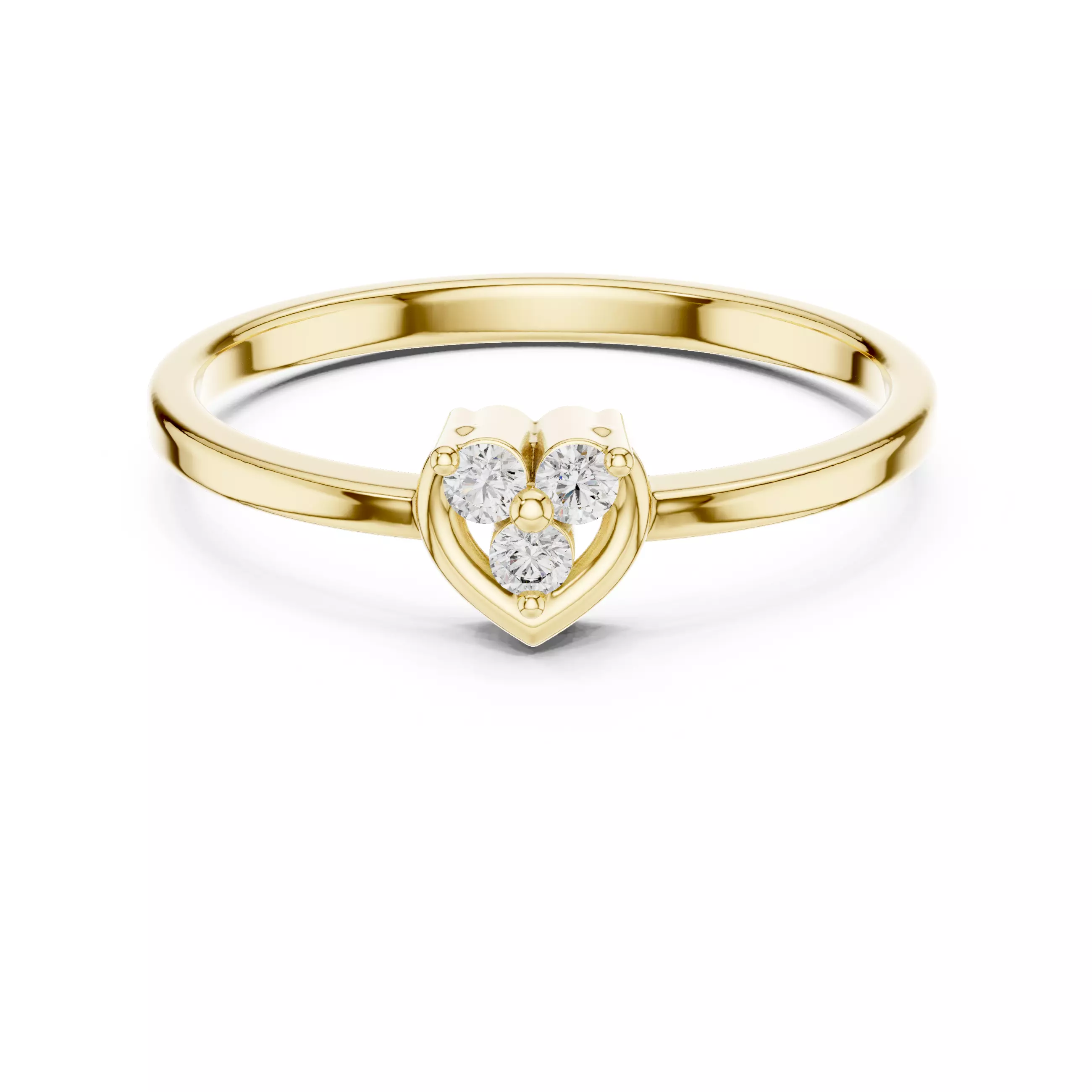 Three Stone Round Cut Diamond Heart Shape Ring 3DM STL Video 3D print model_1