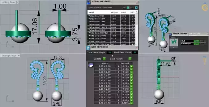 Rose Gold Pearl and Diamond Drop STL 3dm Earrings Model pe0052
