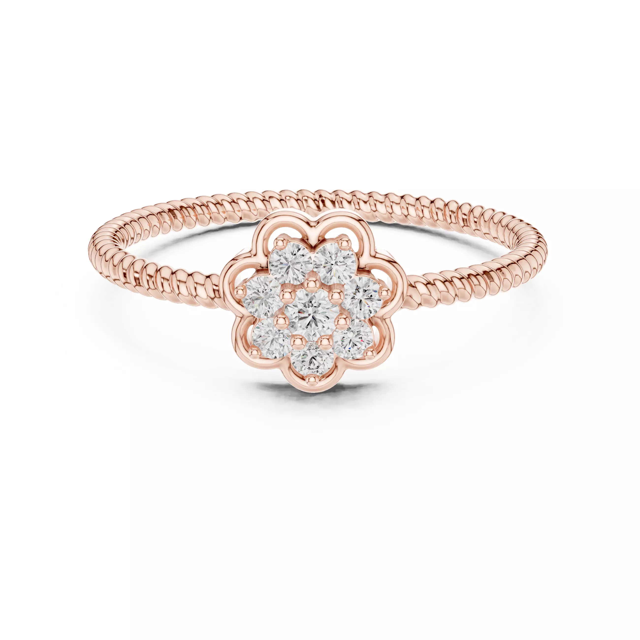 Round Cut Cluster Diamond Rope Shank Wedding Ring 3DM STL Video 3D print model