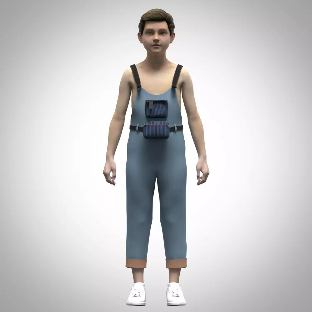 boys overall 3d clothing rigged model Low-poly 3D model_0