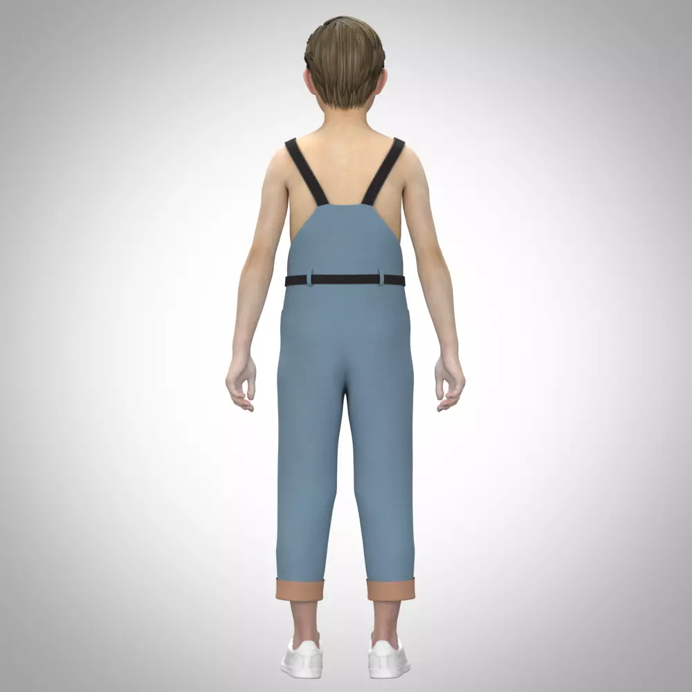 boys overall 3d clothing rigged model Low-poly 3D model_1