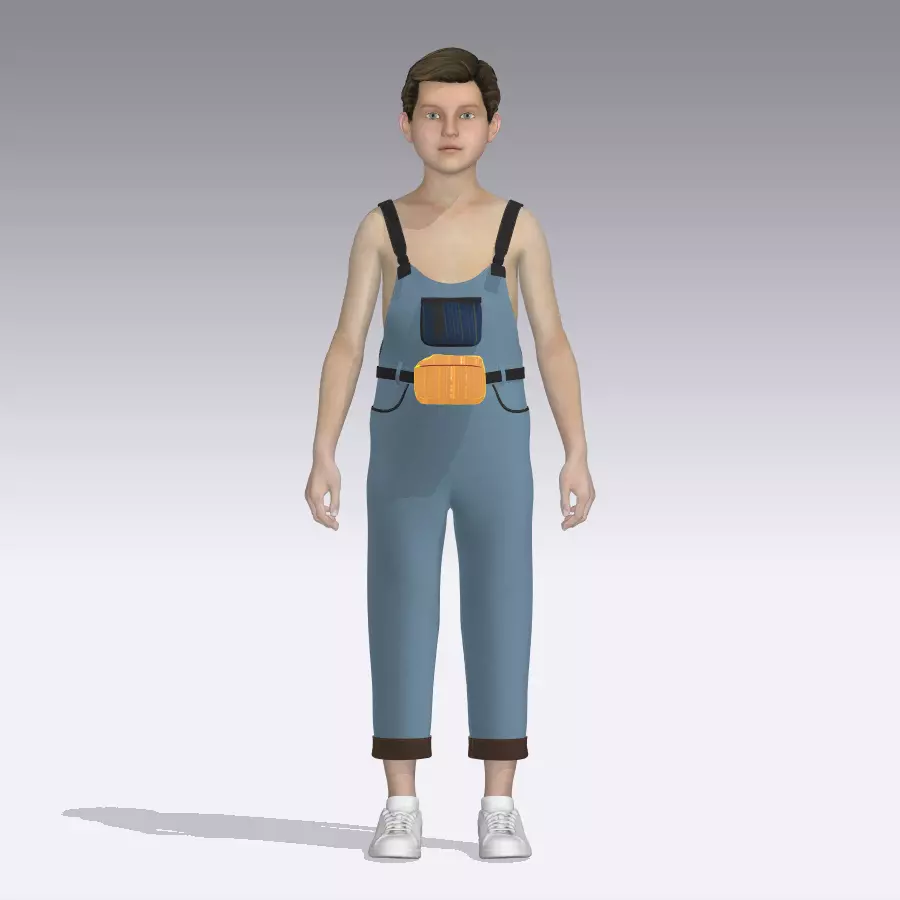 boys overall 3d clothing rigged model Low-poly 3D model_29