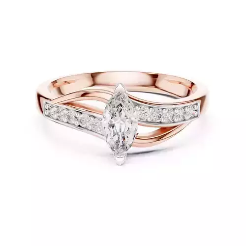 Marquise and Round Diamond Bypass Engagement Ring 3DM STL Video 3D print model