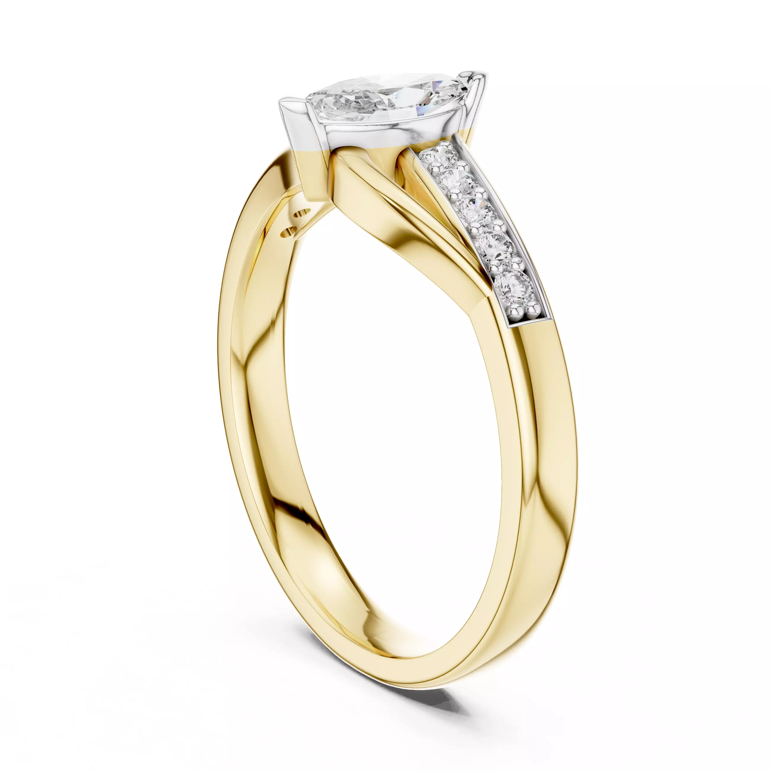 Marquise and Round Diamond Bypass Engagement Ring 3DM STL Video 3D print model_6