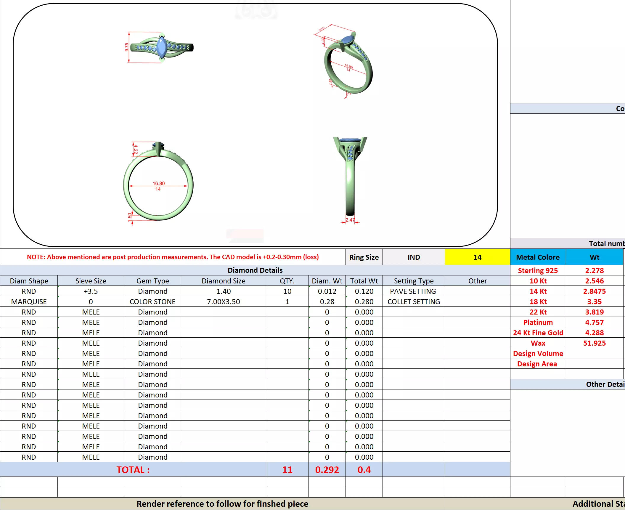 Marquise and Round Diamond Bypass Engagement Ring 3DM STL Video 3D print model_13