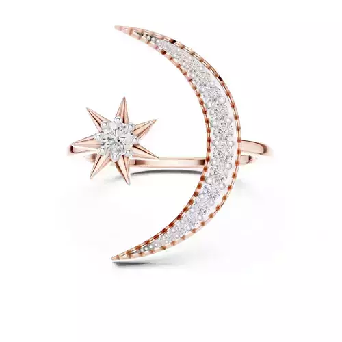 Moon and Star Open Cuff Engagement Wedding Ring 3DM STL Video 3D print model