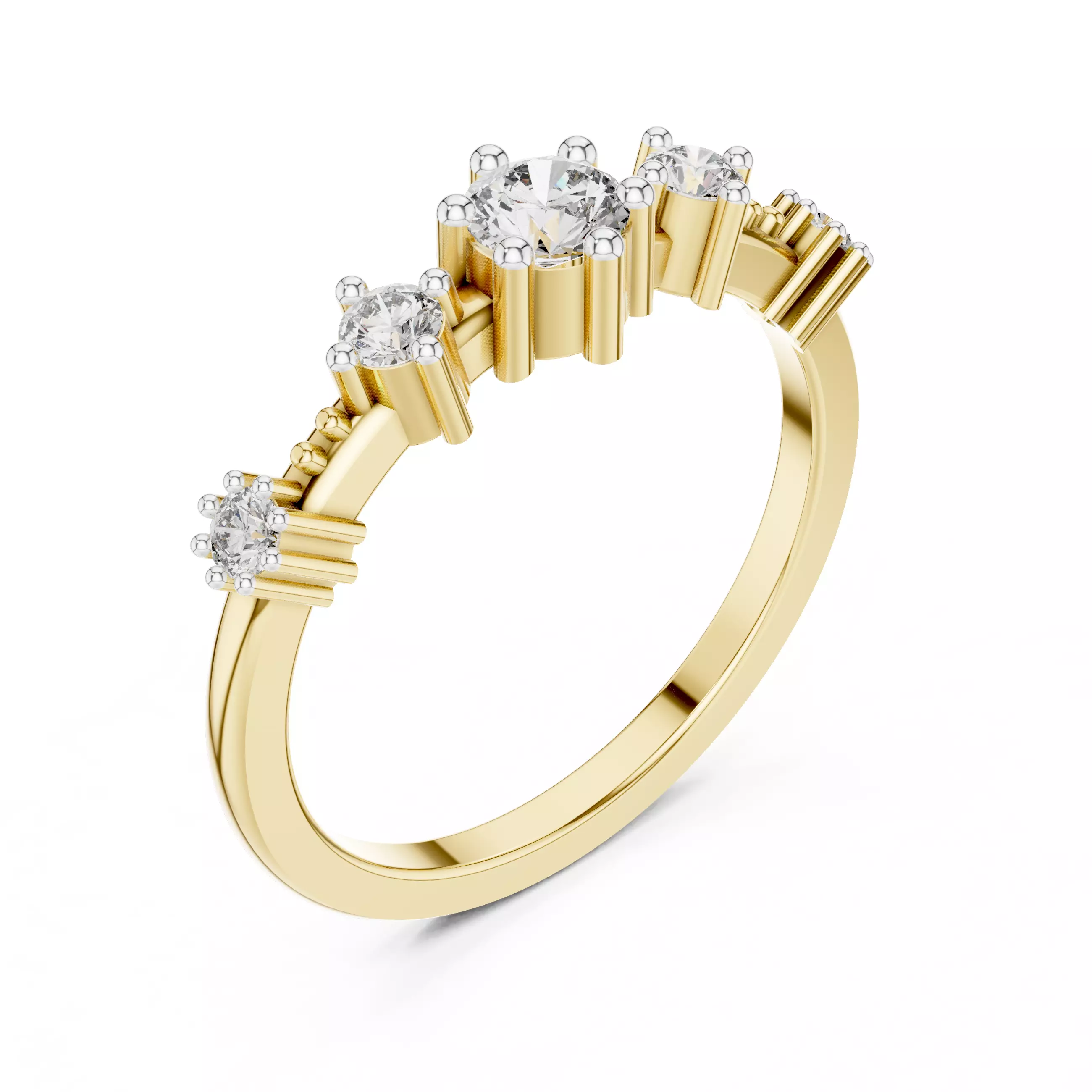 Five Round Diamond Engagement Wedding Band 3DM STL Video 3D print model_7