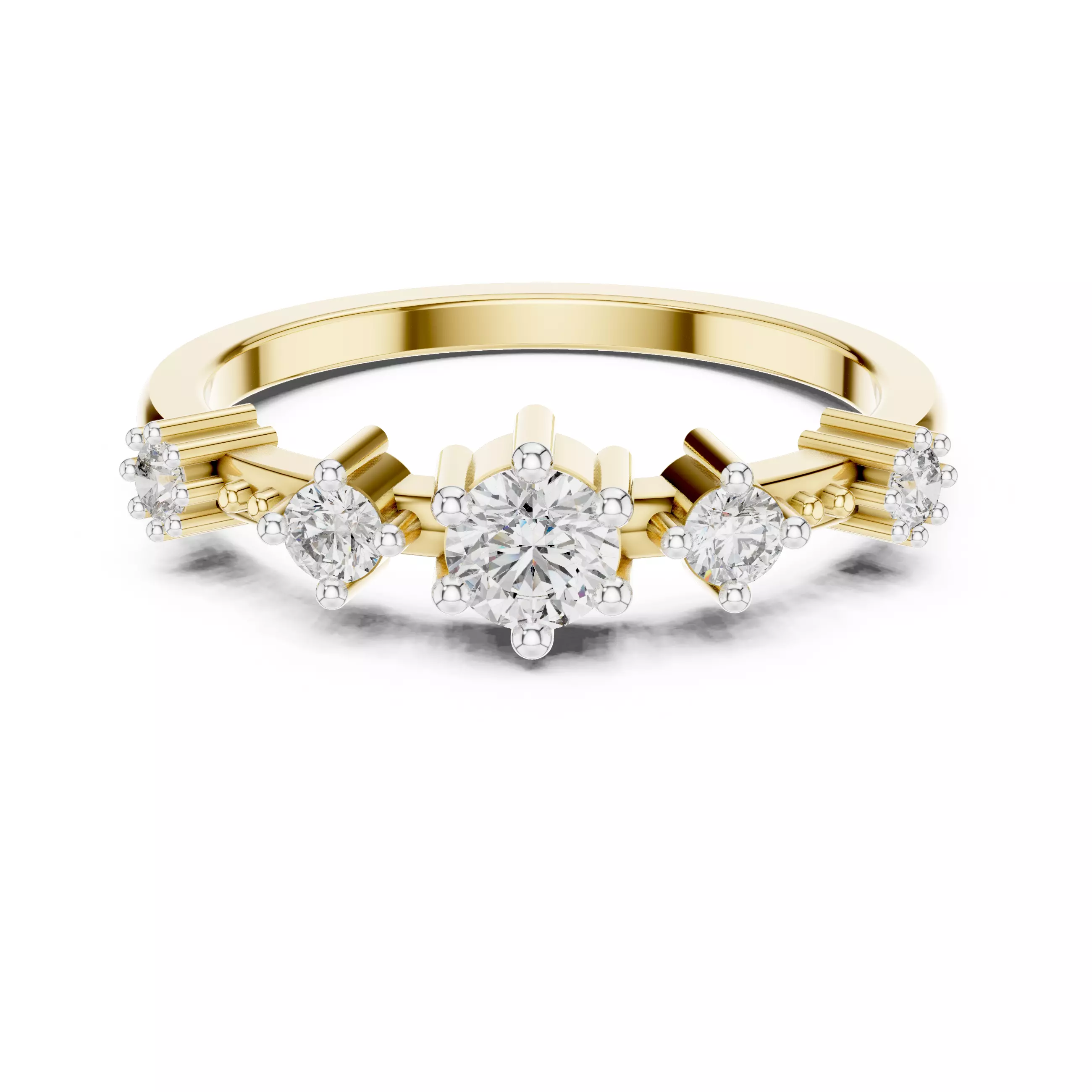 Five Round Diamond Engagement Wedding Band 3DM STL Video 3D print model_1