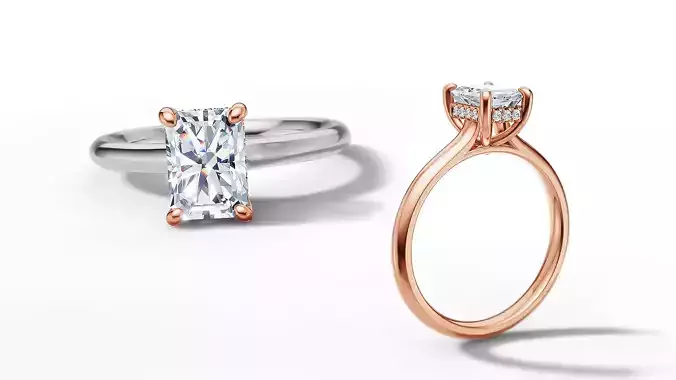 1CT Emerald Diamond Engagement Ring 7x5 Gem Hidden Halo Ring 