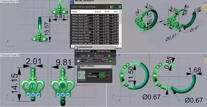 Two-tone Crown and Diamond Hoop 3dm STL Earrings Model je0121 3D print model