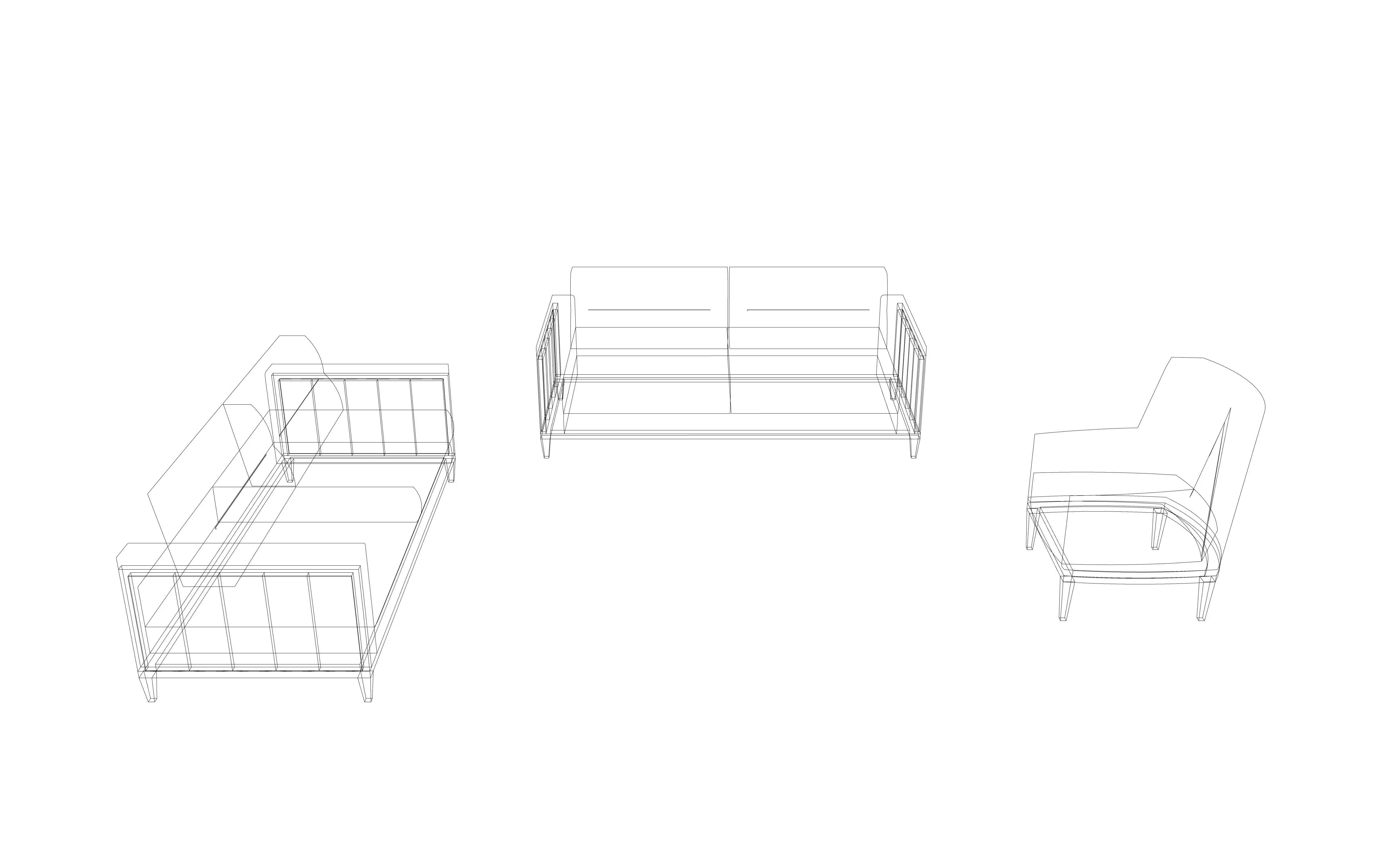 Ikra Sofa Set - Modern Sofa and Armchair Set 3D model_3