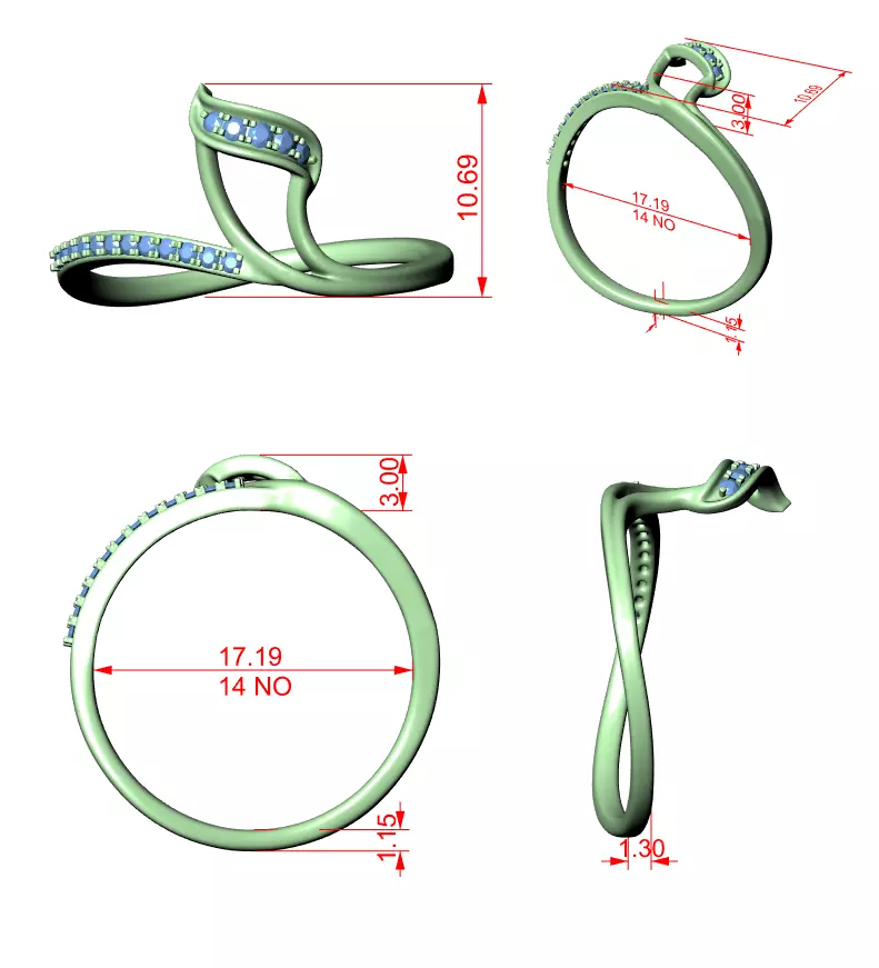 Round Diamond Curve Engagement Wedding Ring 3DM STL Video 3D print model_12
