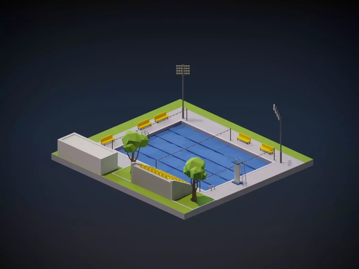 Swimming Pool Complex Low-poly 3D model_2