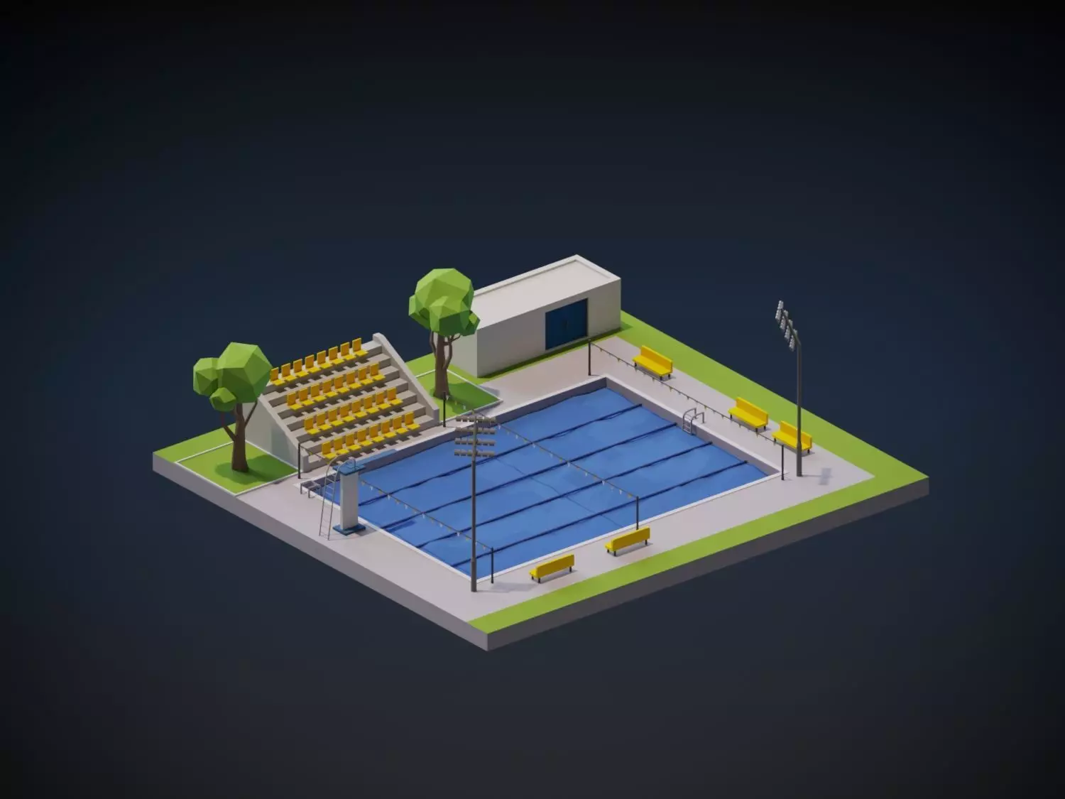 Swimming Pool Complex Low-poly 3D model_4