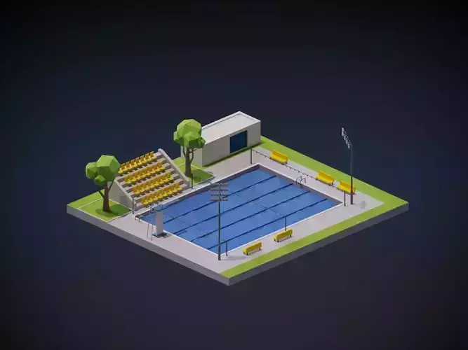 Swimming Pool Complex Low-poly 3D model