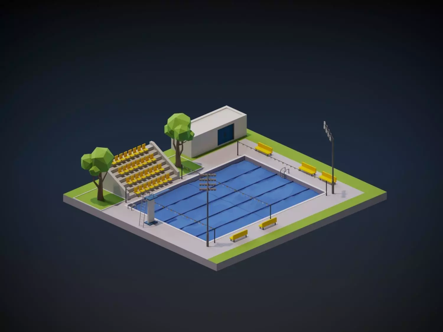 Swimming Pool Complex Low-poly 3D model_0