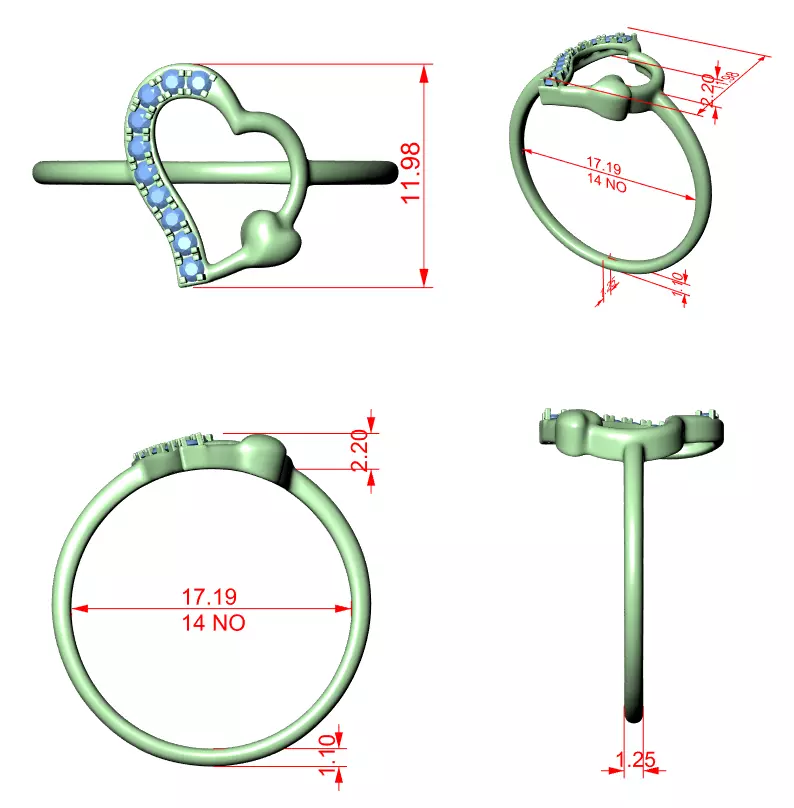 Round Cut Diamond Heart Shape Wedding Ring 3DM STL Video 3D print model_12