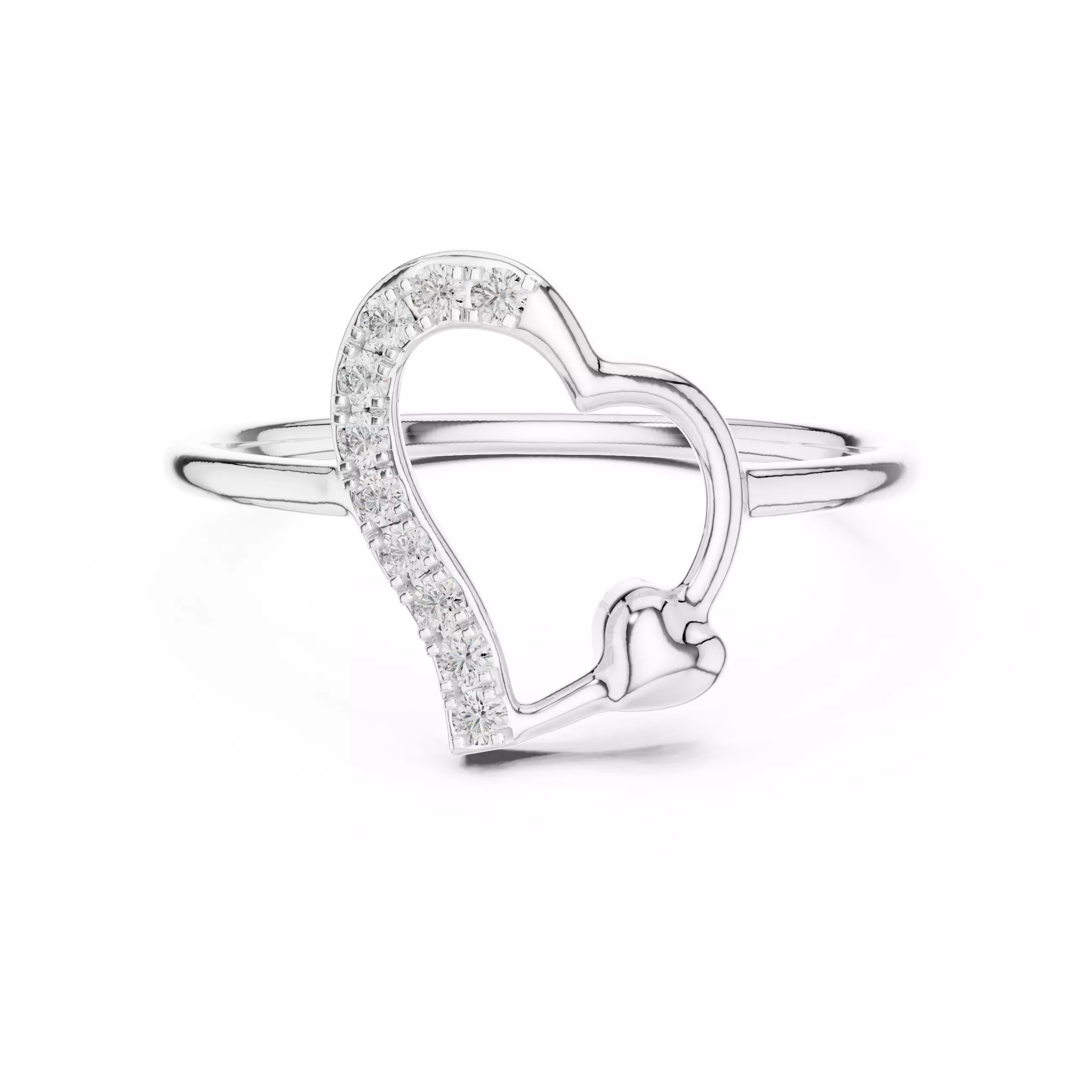 Round Cut Diamond Heart Shape Wedding Ring 3DM STL Video 3D print model_2