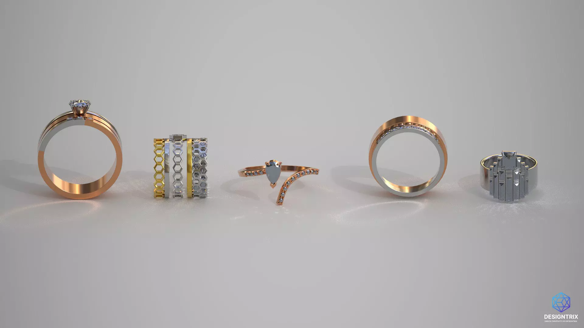 Diamond Ring 3D Models Pack Low-poly 3D model