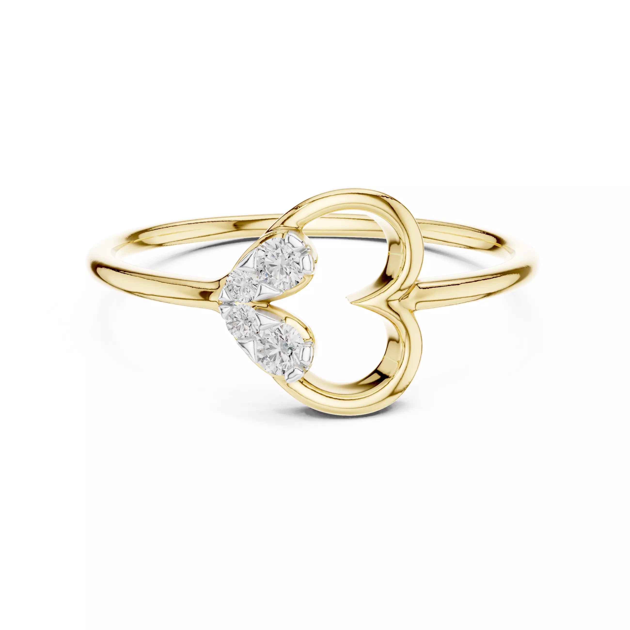 Round Diamond Heart Shape Engagement Ring 3DM STL Video 3D print model_1