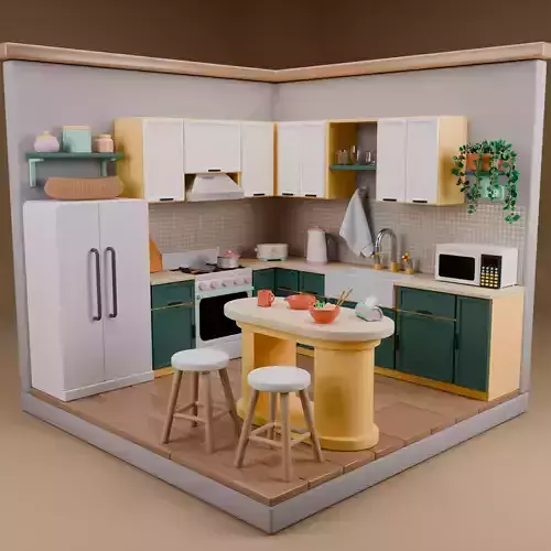 Stylized Isometric Kitchen Interior