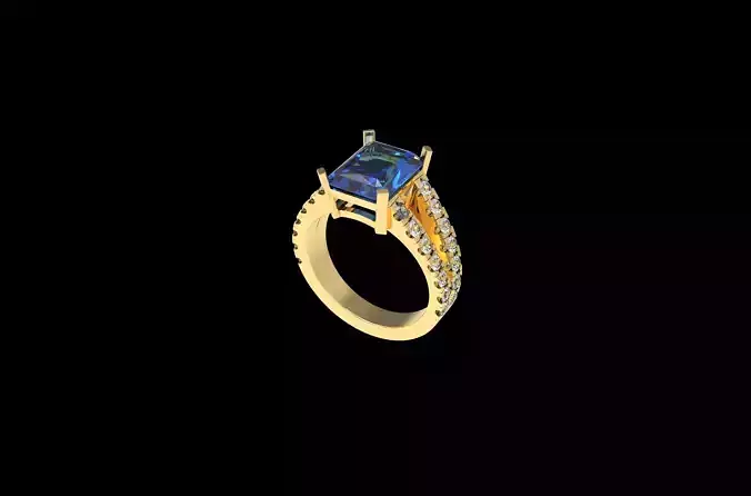 Engagement Ring with radiant topaz 3D print model