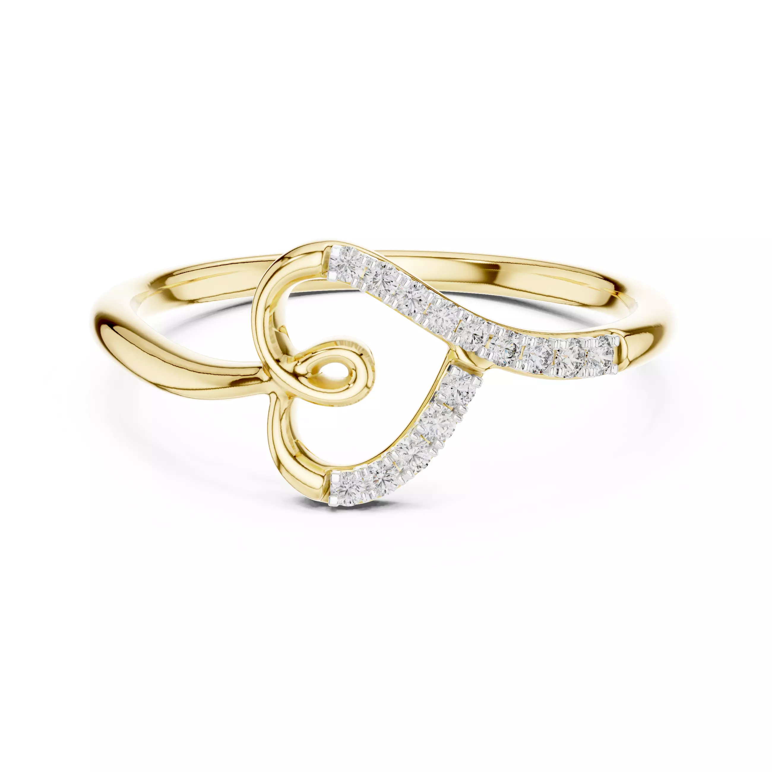 Round Diamond Heart Shape Engagement Ring 3DM STL Video 3D print model_1