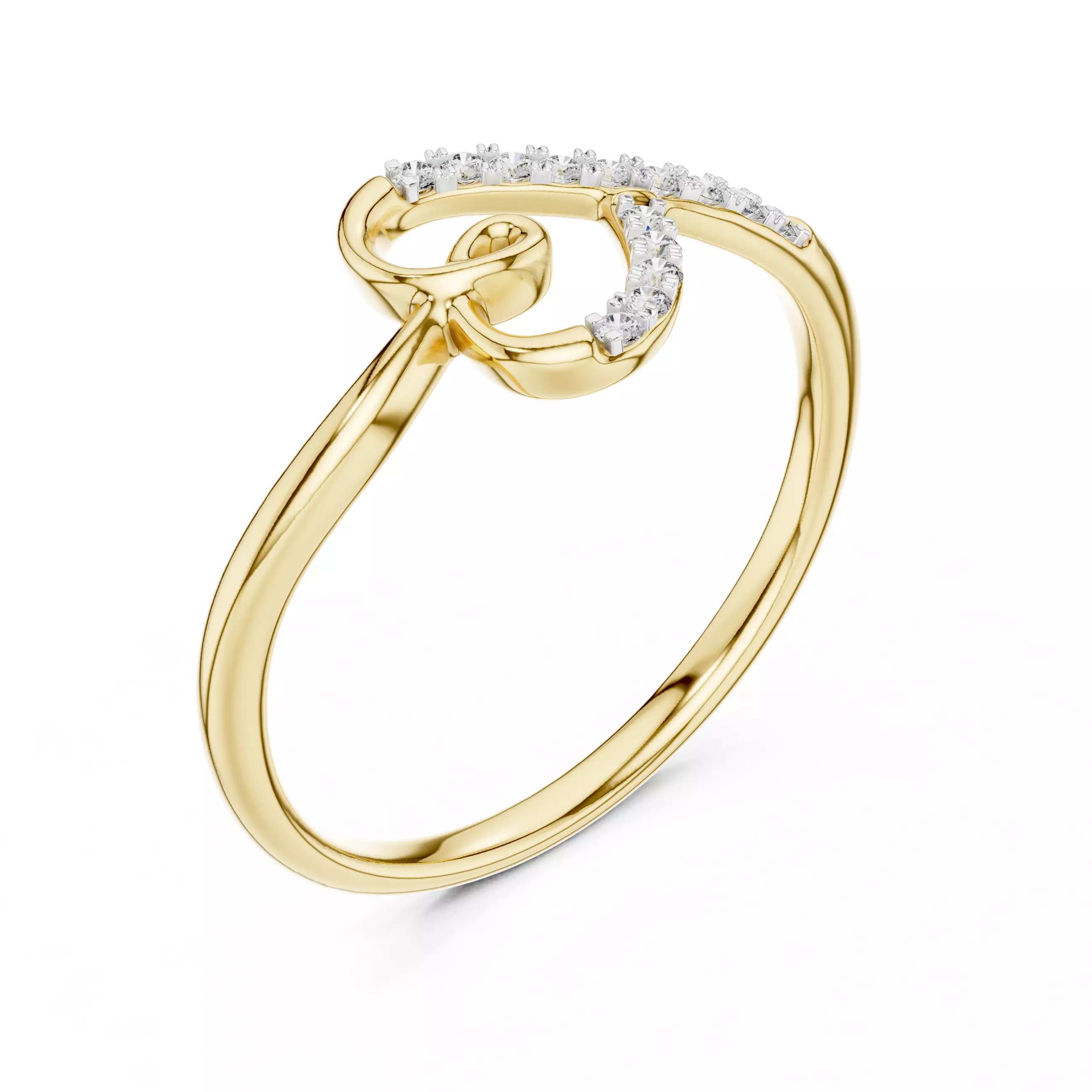 Round Diamond Heart Shape Engagement Ring 3DM STL Video 3D print model_7