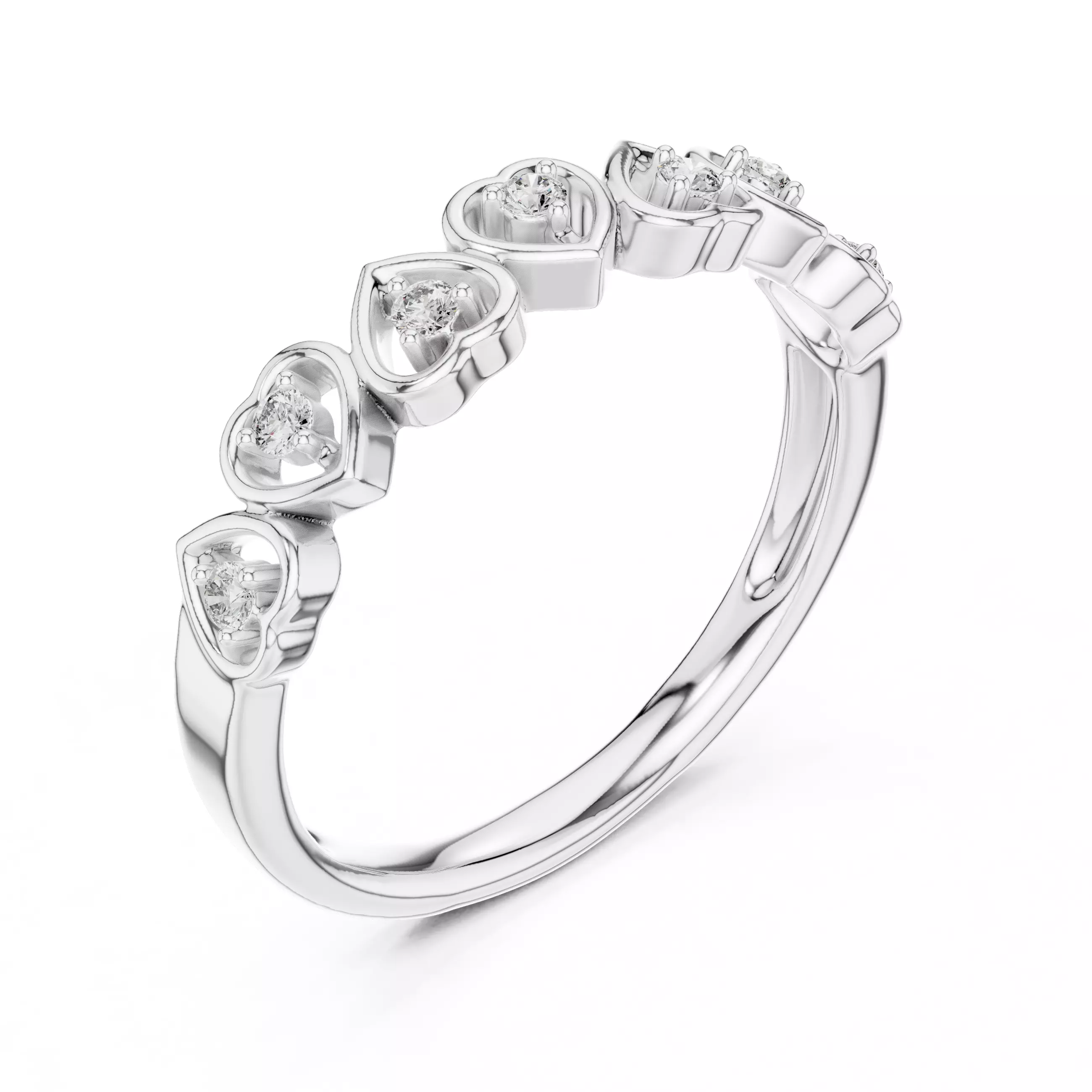 Round Cut Diamond Heart Shape Wedding Band 3DM STL Video 3D print model_10