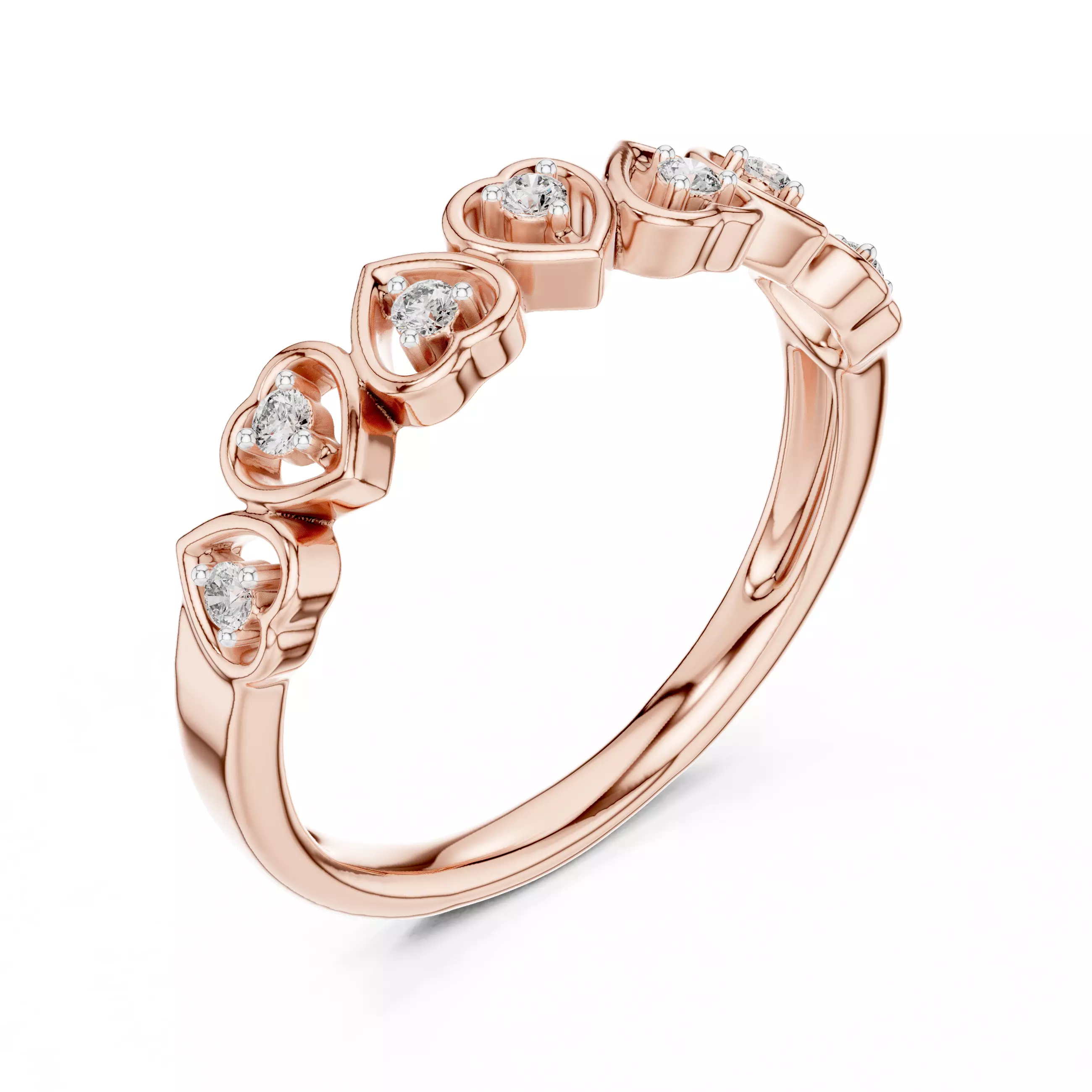 Round Cut Diamond Heart Shape Wedding Band 3DM STL Video 3D print model_4