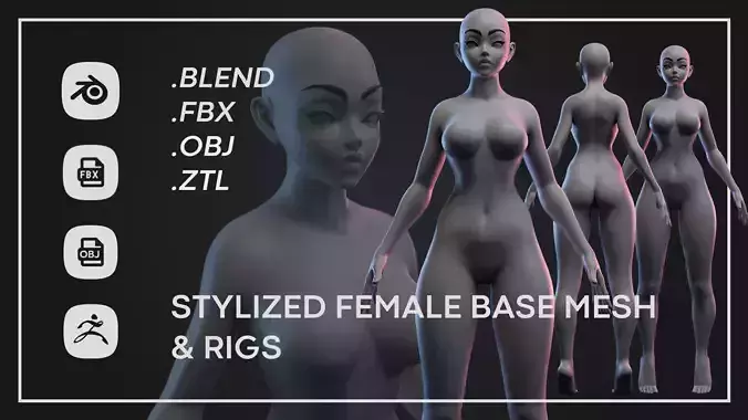 Stylized Female Basemesh Rigged Low-poly 3D model