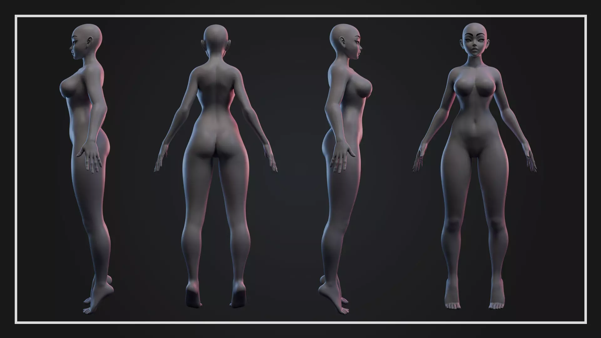 Stylized Female Basemesh Rigged Low-poly 3D model_2