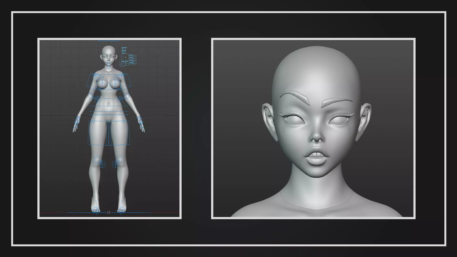 Stylized Female Basemesh Rigged Low-poly 3D model_5