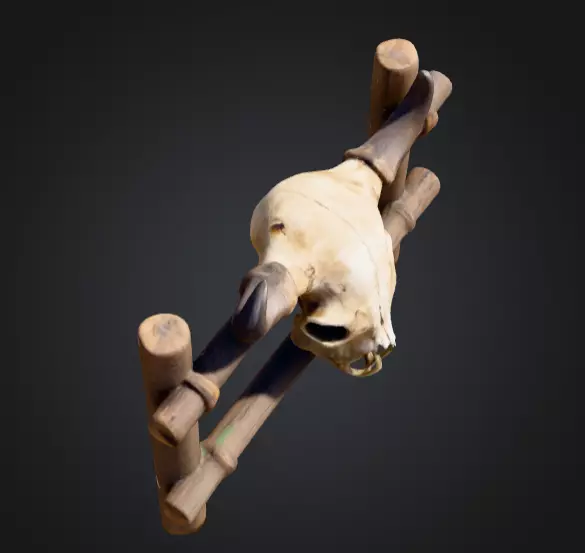 Wooden Fence with Bull Skull Head Low-poly 3D model_15