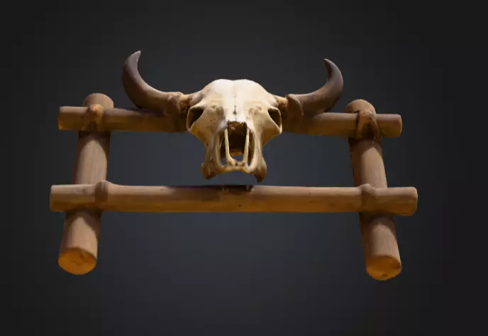 Wooden Fence with Bull Skull Head Low-poly 3D model_8