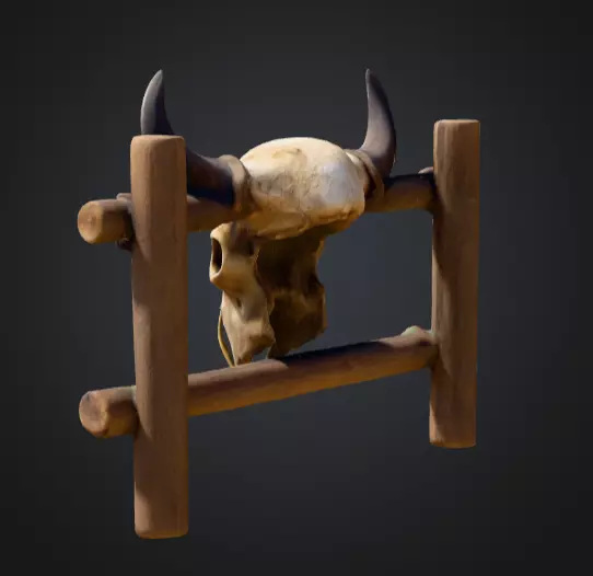 Wooden Fence with Bull Skull Head Low-poly 3D model_5
