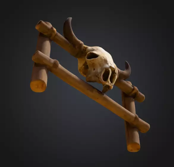 Wooden Fence with Bull Skull Head Low-poly 3D model_9