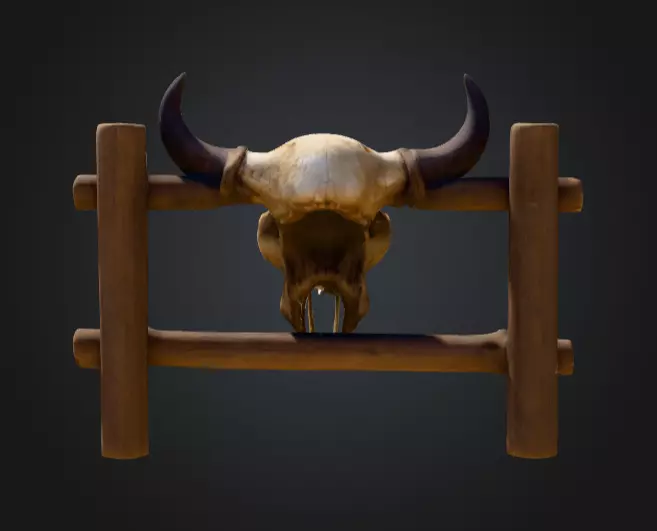 Wooden Fence with Bull Skull Head Low-poly 3D model_4