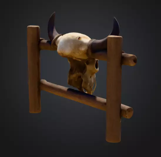 Wooden Fence with Bull Skull Head Low-poly 3D model_3