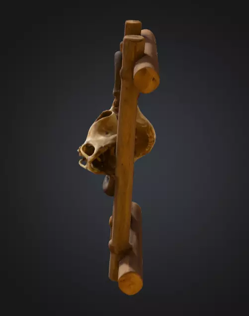 Wooden Fence with Bull Skull Head Low-poly 3D model_12