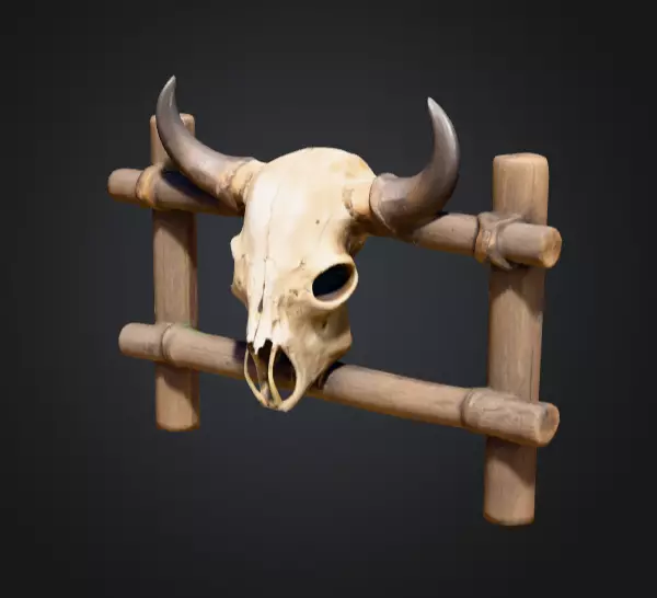 Wooden Fence with Bull Skull Head Low-poly 3D model_7