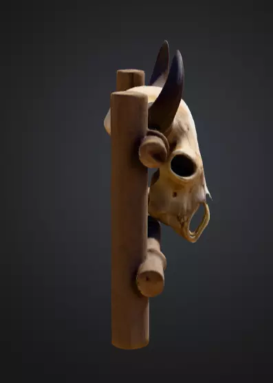 Wooden Fence with Bull Skull Head Low-poly 3D model_2