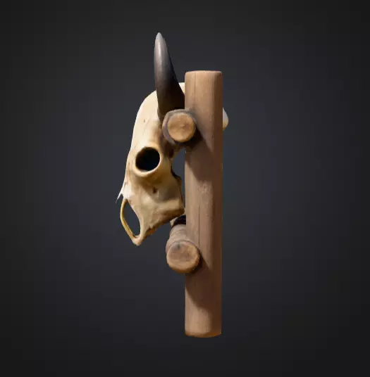 Wooden Fence with Bull Skull Head Low-poly 3D model_6
