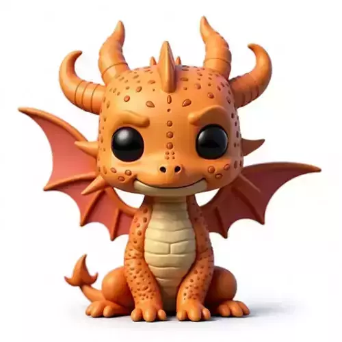 Cute Chibi Orange Baby Dragon 3D Model