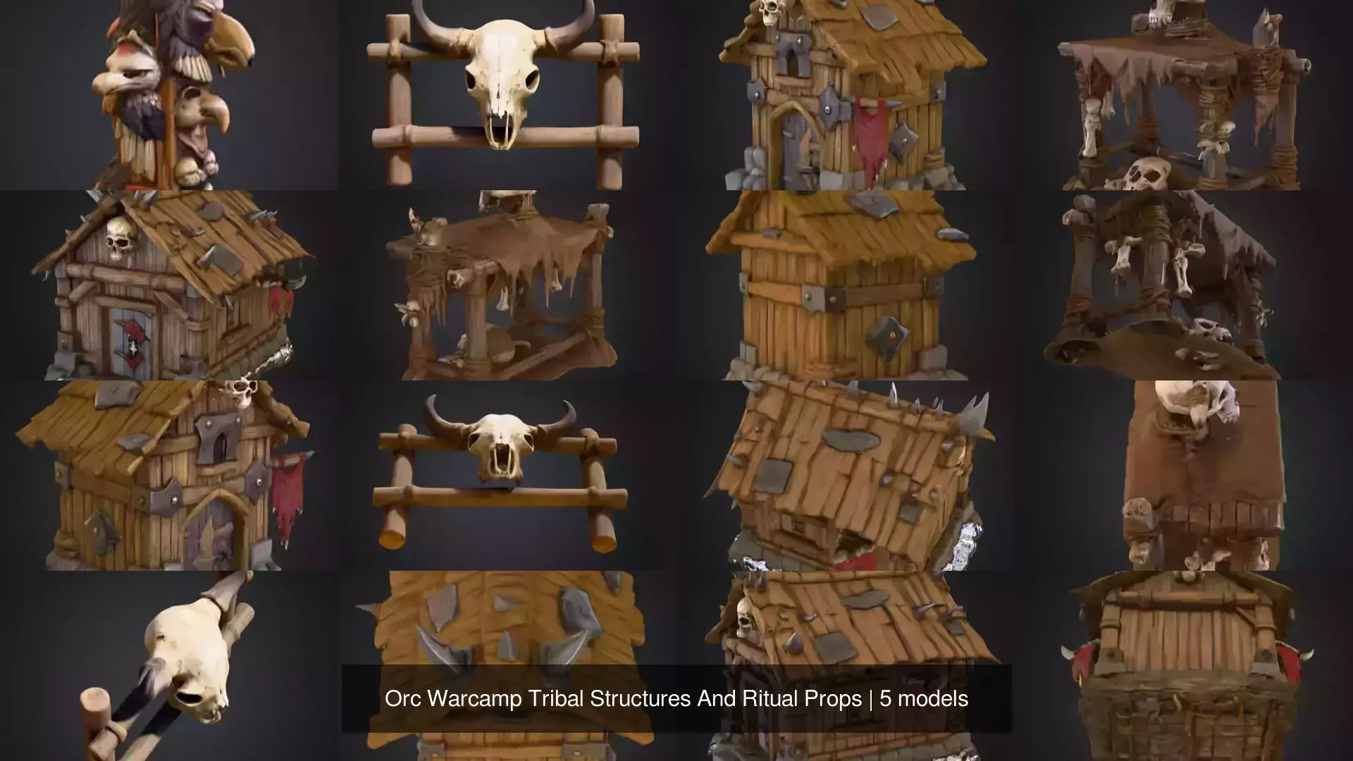 Orc Warcamp Tribal Structures And Ritual Props 3D Model Collection_0