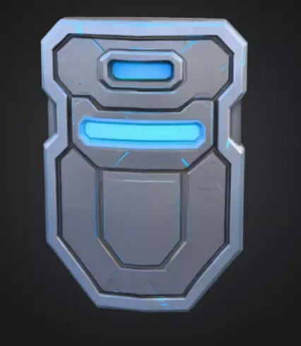 futuristic shield with bright silver blue color Low-poly 3D model_0